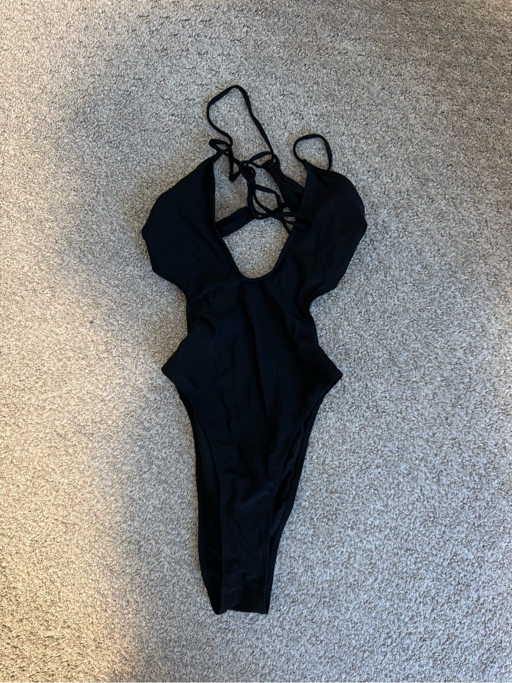 Women’s Black One-Piece Swimsuit with Back Tie Detail